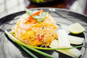 Fried rice with prawn on top