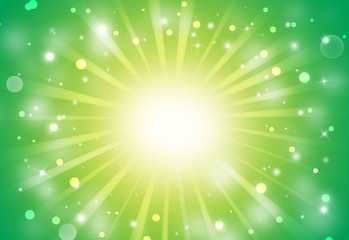 Obraz premium Green and Yellow glitter sparkles rays lights bokeh Festive Elegant abstract background.