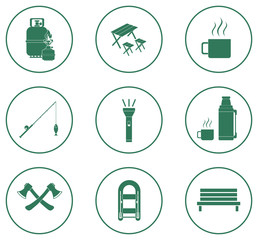 Set of camping equipment icons