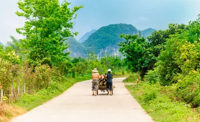 Gordijnen Bekijk op Chinese Farmer door Yangshuo in China © streetflash