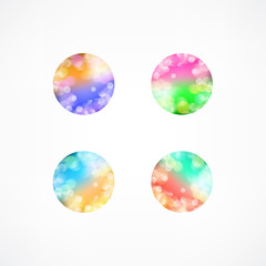 Set of blur bokeh multicolor shapes. Trendy polygonal icons and logotypes. Business signs symbols, labels, badges, frames and borders