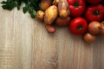 Healthy vegetables on rustic table 