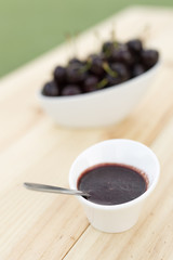 White bolw  with ripe cherries