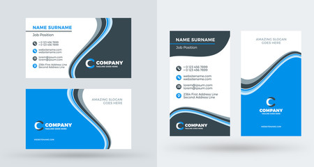 Double-sided creative business card template. Portrait and landscape orientation. Horizontal and vertical layout. Vector illustration