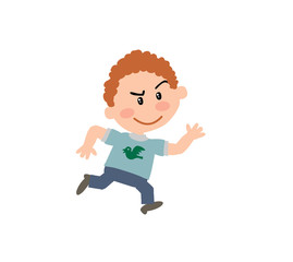 Cartoon character boy running; isolated vector illustration.