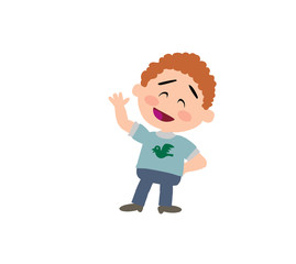 Cartoon character boy greeting; isolated vector illustration.