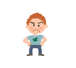 Cartoon character boy serious; isolated vector illustration.