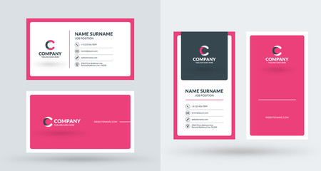 Double-sided creative business card template. Portrait and landscape orientation. Horizontal and vertical layout. Vector illustration