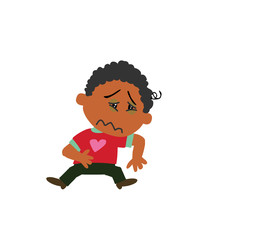 Cartoon character black boy sick; isolated vector illustration.