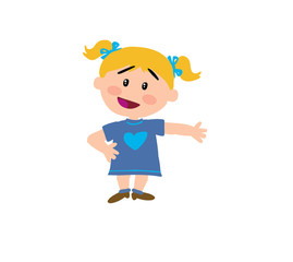 Cartoon character girl showing; isolated vector illustration.