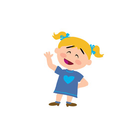 Obraz premium Cartoon character girl greeting; isolated vector illustration.