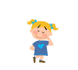 Cartoon character girl shy; isolated vector illustration.