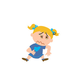 Cartoon character girl sick; isolated vector illustration.