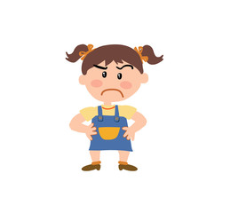 Cartoon character girl serious; isolated vector illustration.