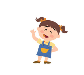 Cartoon character girl greeting; isolated vector illustration.