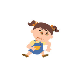 Cartoon character girl sick; isolated vector illustration.