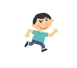 Cartoon asian character boy running; isolated vector illustration.