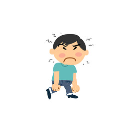 Cartoon asian character boy, angry; isolated vector illustration.