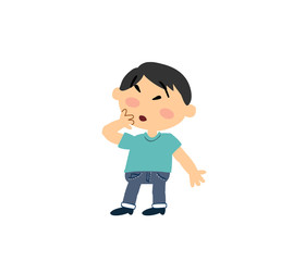 Cartoon asian character boy in surprise; isolated vector illustration.