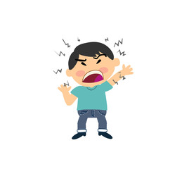 Cartoon asian character boy angry; isolated vector illustration.
