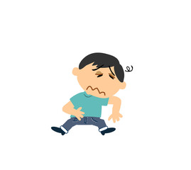 Cartoon asian character boy sick; isolated vector illustration.