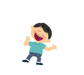 Cartoon asian character boy cheerful; isolated vector illustration.