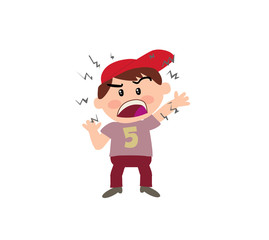 Cartoon character boy angry; isolated vector illustration.