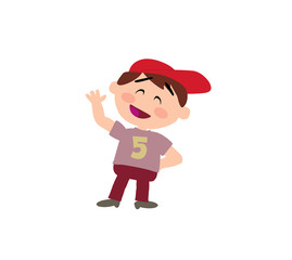 Cartoon character boy greeting; isolated vector illustration.