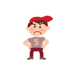 Cartoon character boy serious; isolated vector illustration.