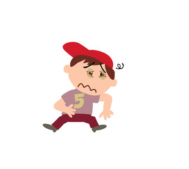 Cartoon character boy sick; isolated vector illustration.