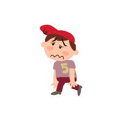 Cartoon character boy dizzy; isolated vector illustration.