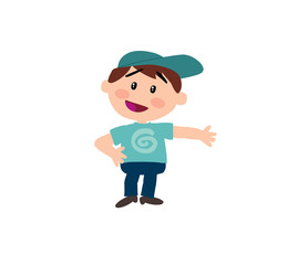 Cartoon character boy showing; isolated vector illustration.