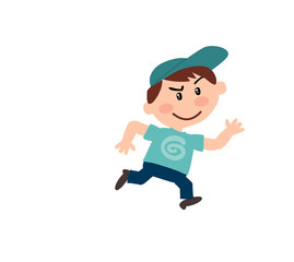 Cartoon character boy running; isolated vector illustration.