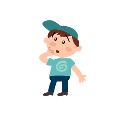 Cartoon character boy in surprise; isolated vector illustration.