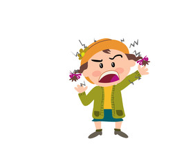 Cartoon character girl angry; isolated vector illustration.