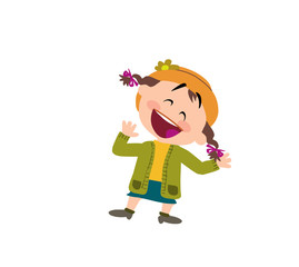 Cartoon character girl cheerful; isolated vector illustration.