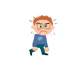 Cartoon character boy, angry; isolated vector illustration.