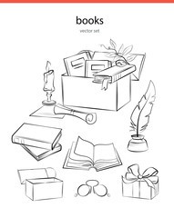 Box booxs line vector illustration - obrazy, fototapety, plakaty