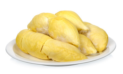 Durian with plate isolated on white background