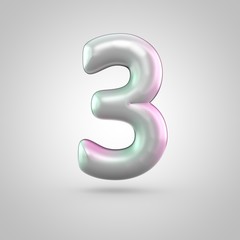 Glossy perl number 3 isolated on white background