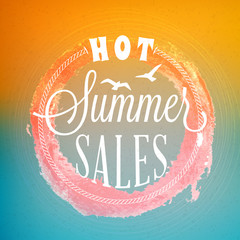 Summer sale banner. Typographic retro style summer poster with textured abstract background. Summer discounts and special offers. Vector illustration