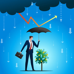 The businessman protects a tree from a lightning