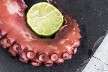 Fresh raw fish on wooden board. Background. From above