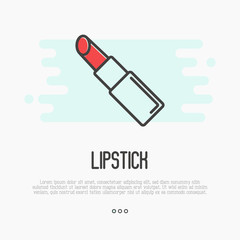 Simple thin line icon of red lipstick for make up artist logo, beauty spa or shop. Vector illustration.