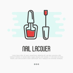 Red nail lacquer icon for logo of manicure salon or master. Thin line vector illustration.