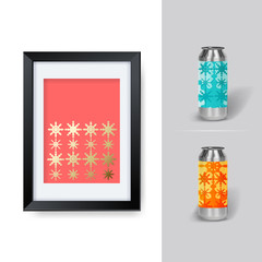 Mockup template for branding and product designs. Isolated realistic plastic bottles with unique geometric design. Easy to use for advertising branding and marketing.