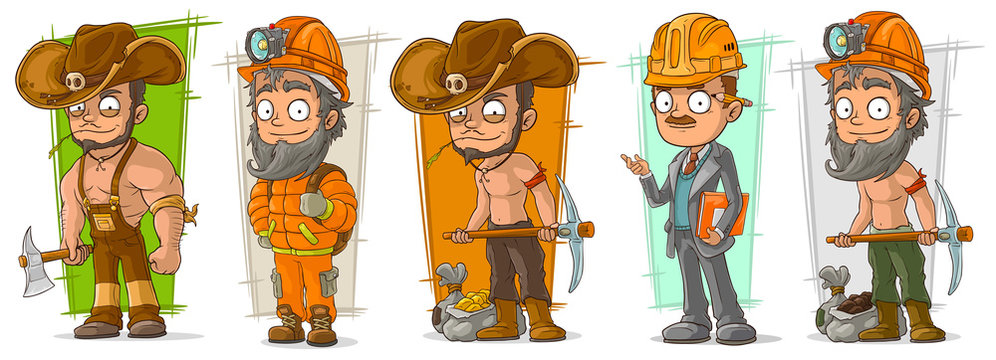 Cartoon digger lumberjack character vector set