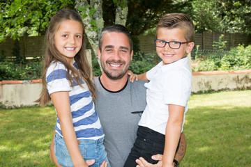 lovely family with father and child girl and boy