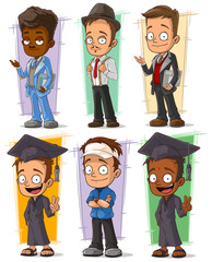 Cartoon happy college student character vector set