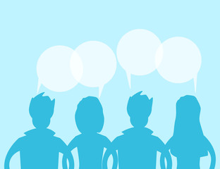 Mans and Women silhouettes with Speech Bubbles. Communication and People Connection Concept Flat Design